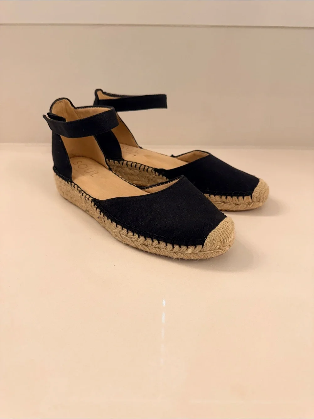 SOUL Naturalizer Wren Black Canvas Espadrille Ankle Strap Flats Size 8